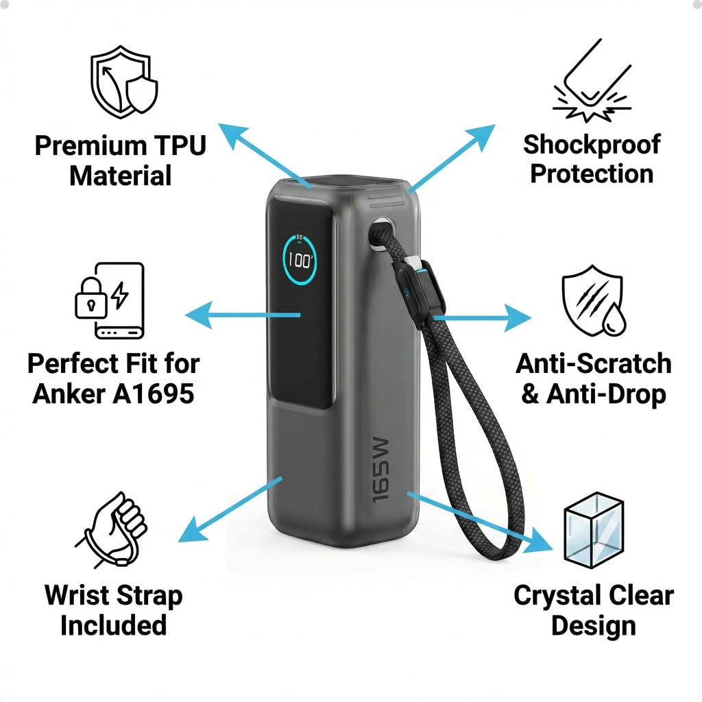 Slim TPU Protective Case for 25000mAh 165W Laptop Power Bank Black Clear Case Only